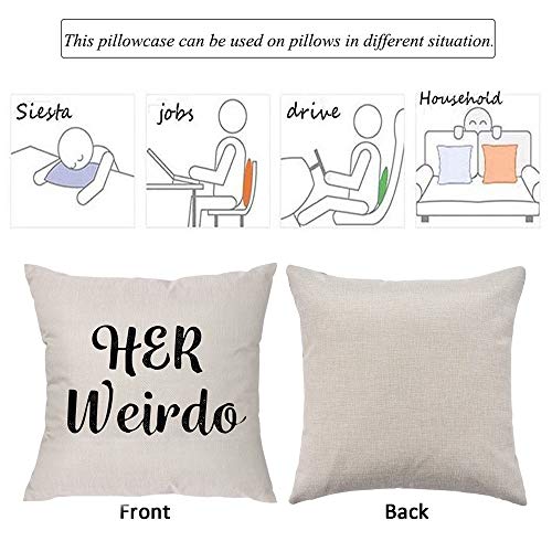 2 Pcs Couple Romantic Words Throw Pillow Cover His Crazy Her Weirdo Throw Pillowcase Set Of 2 Decorative Cushion Cover For Lover Home Bed Sofa Car Decorations #TOP1