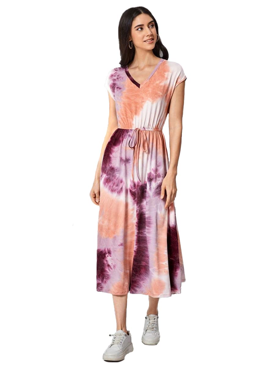 Om Sai Latest Creation Women's Sleeveless Flare Cut Dress | Ruffled Slit Maxi | A-Line V-Neck Crepe Dress (Small, Purple)