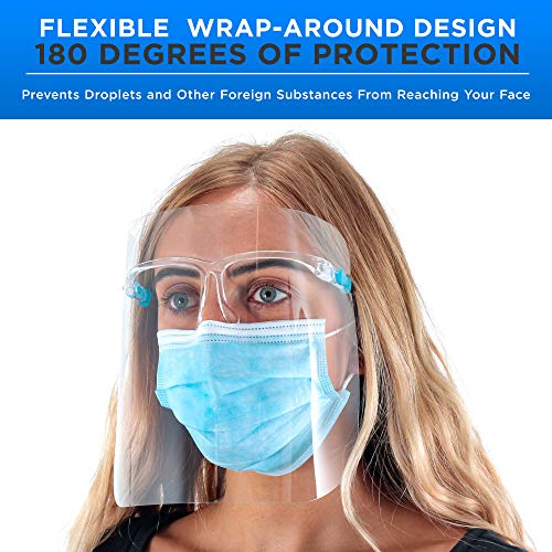 Image of TCP Global Salon World Safety 80 Face Shields with Glasses Frames (20 Packs of 4) - Ultra Clear Protective Full Face Shields to Protect Eyes, Nose, Mouth - Anti-Fog PET Plastic, Goggles