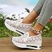Generic Chunky Fashion Sneakers for Women, Women's White Platform Sneakers Fashion Lace Embroidery Walking Tennis Shoes Lightweight Comfort Wedge Casual Sneakers for Gym Travel Work, 8