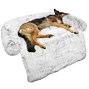 Calming Dog Bed Fluffy Plush Dog Mat for Furniture Protector with Removable Washable Cover for Large Medium Small Dogs and Cats (Large, Light Grey)