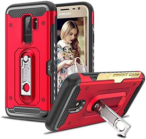 Galaxy A8 Plus 2018 Case,Suordii Heavy Duty Dual Layer Shockproof Air Cushion Bumper Protective Case with Kickstand and Credit Card Holder Slot Case for Samsung Galaxy A8 Plus 2018 (red)