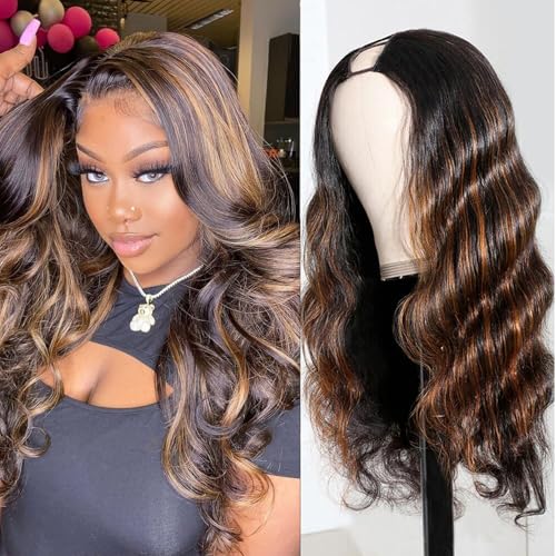 V Part Wig Human Hair Body Wave 1B/30 Color Upgrade U Part Human Hair Wig With Clips Brazilian V Part Wigs For Black Women Glueless Beginner Friendly Body Wave 18Inch