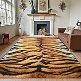 Foxmas Area Rugs for Living Room, 5x7 Machine Washable Tiger Animal Print Rug, Non-Slip Low Pile Indoor Floor Rug, Carpet for Bedroom Dining Room Laundry Room Kitchen Home Office