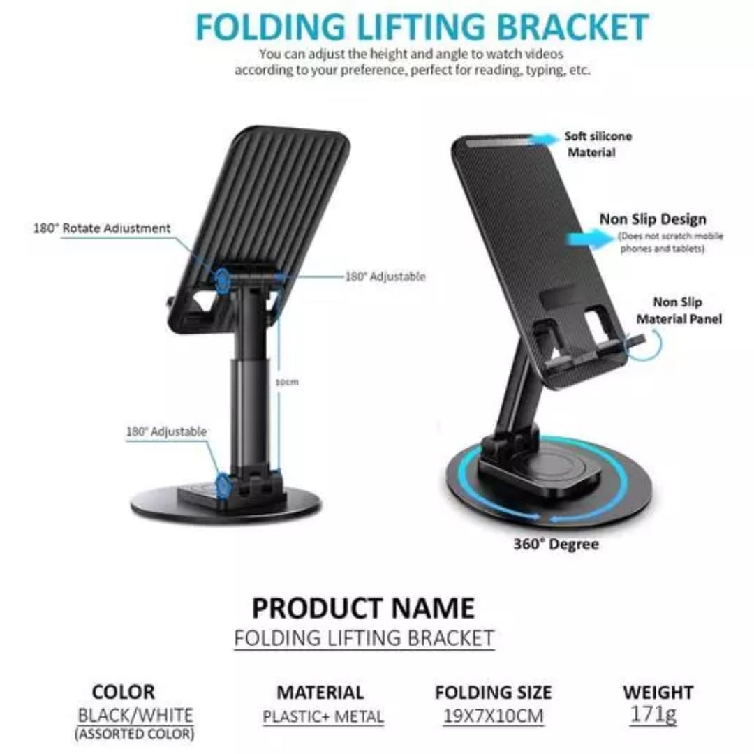 Radiant Supporto universale girevole a 360° con corpo in metallo, supporto da tavolo per telefoni e tablet