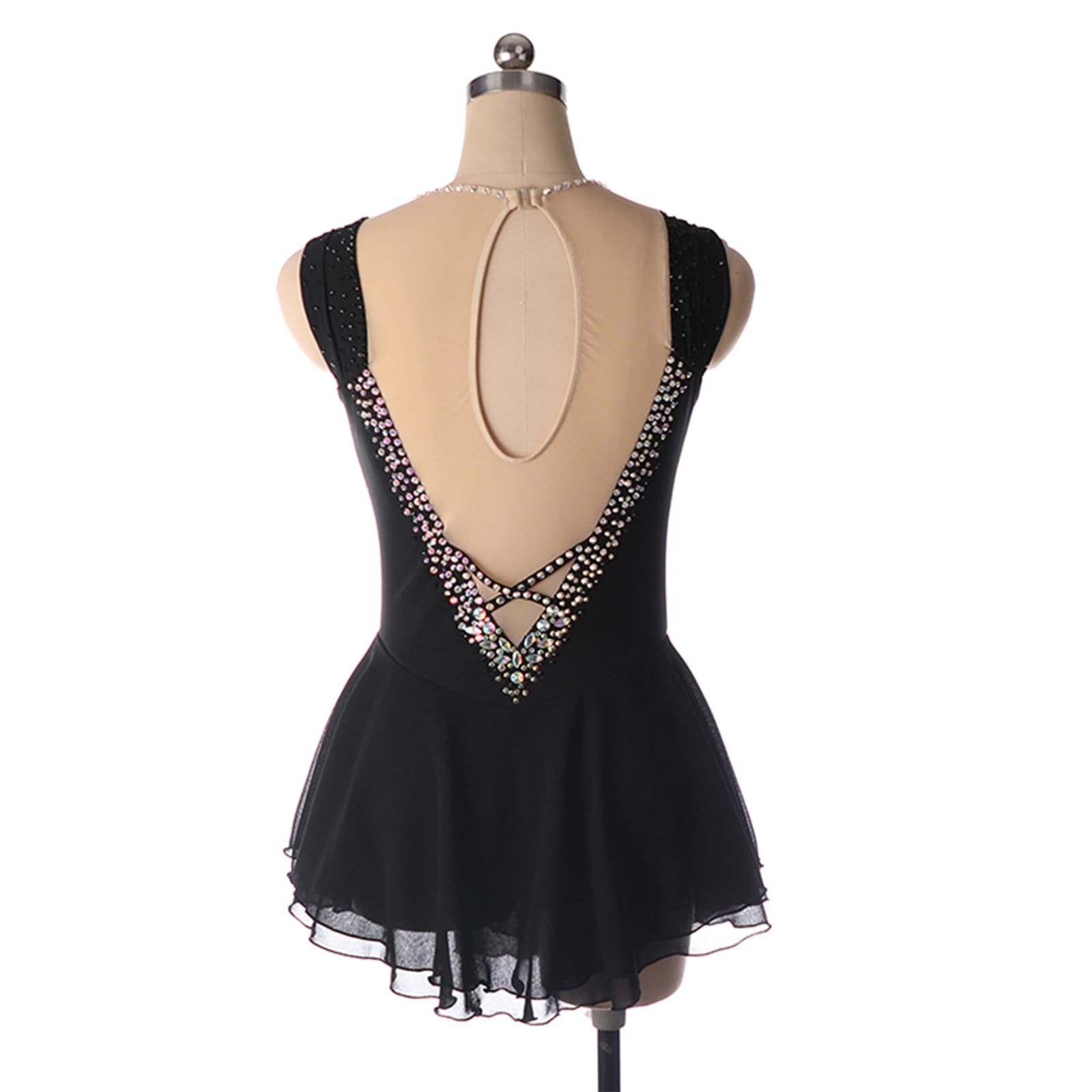 Damen Professionelle Eiskunstlauf Wettbewerb Kleider Weiß Ärmellos Strass Dame Gymnastik Activewear Wettbewerb Training Athletic Weiblich,Schwarz,L