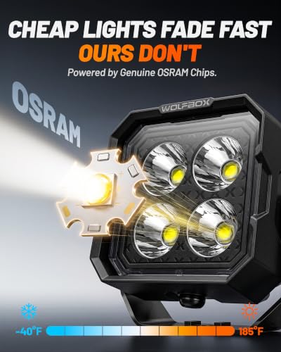 Image of WOLFBOX 3 Inch LED Pods, IP69K Off Road Ditch Lights | True 42w 4890lm, 4 Tactical Covers, 755ft Beam, Enhanced Cooling, Fog Lights, 5-Year Warranty, For Jeep Ford Utv Atv