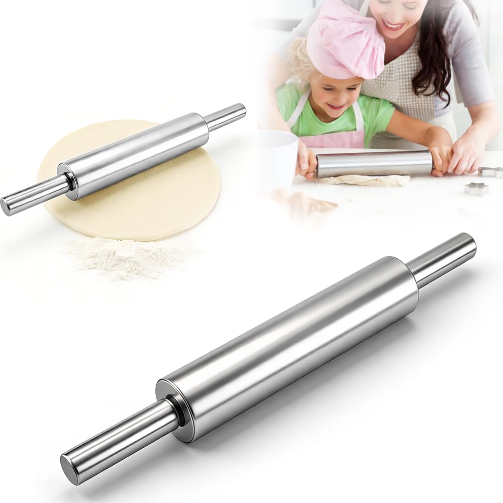 Mattarello In Acciaio Inossidabile 43 cm, Mattarello Antiaderente Rotante, Igienico E Facile Da Pulire, Accessorio Da Cucina Per Pizza, Pasta, Fondant, Biscotti, Torte