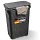 Wäschetruhe Novaliv Rattan Wäschekorb mit Deckel 60L Schwarz