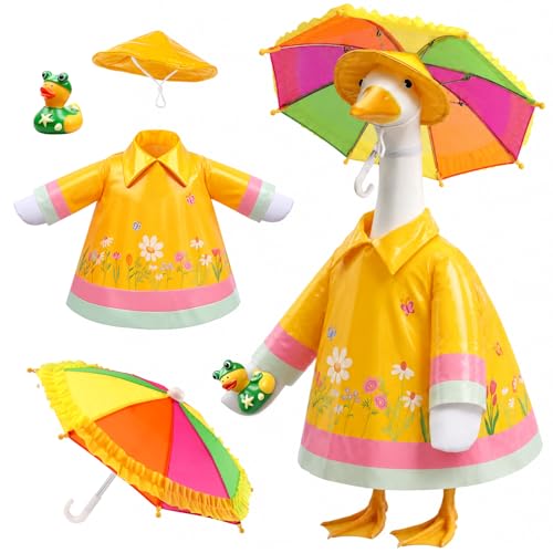 Teeanzo Raincoat Porch Goose Outfits with Umbrella Hat Frog for 23 Porch Goose Holiday Outdoor Garden Patio Yard Lawn Art Decoration