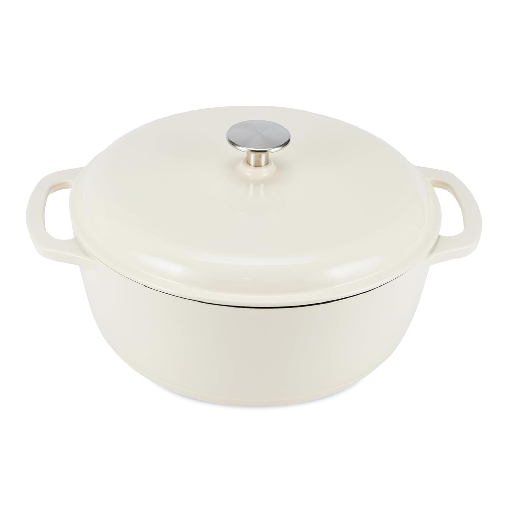 Amazon Basics Cazuela Redonda de Hierro Fundido Esmaltado con Tapa, 4,1 L, Blanco