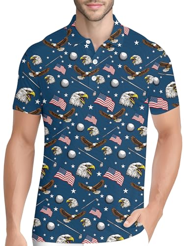 Image of PAGYMO Funny Golf Shirts for Men Crazy Printed Pattern Novelty Moisture Wicking Performance Mens Polo Shirt