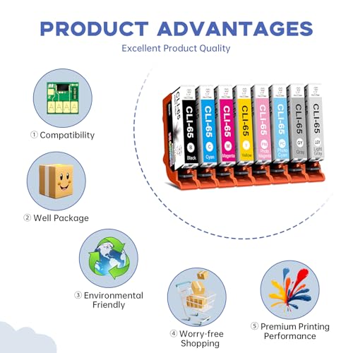 Image of Miss Deer CLI-65 Ink Cartridges High Yield Compatible Replacement for Canon CLI65 CLI 65 Ink Cartridge for CLI-65 Ink Cartridges for PIXMA PRO-200 PRO-200S Printer,8 Pack