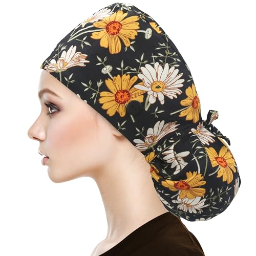 Image of QBA Adjustable Working Cap with Button, Satin-Lined Hat, Cotton Working Hat Sweatband, Elastic Tie Back Hats Unisex