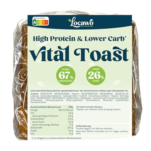 Locawo High Protein & Low Carb Vital Toastbrot | Eiweißbrot | Voller Weizengeschmack | Vegan | ideal für eine eiweißreiche, kalorien- und zuckerreduzierte Ernährung