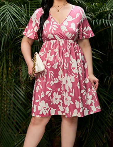 Image of ShopWonder Plus Size Dress Women's V Neck A-Line Knee Length Wrap Swing Dresses Plus Size A Line Party Mini Dress