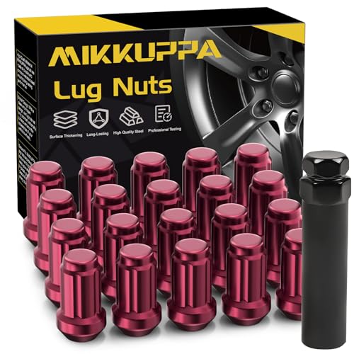 Image of MIKKUPPA M12x1.5 Lug Nuts, Rose Pink 20PCS Closed End Spline Lug Nuts | Replacement for 1994-2013 Impala, 1998-2022 Accord /CRV /Civic, 2003-2008 Pilot Aftermarket Wheel