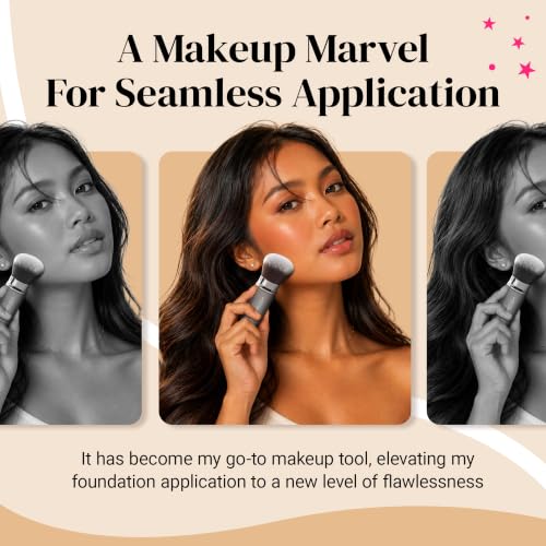 Image of Round Top Retractable Kabuki Brush by Keshima, Face Travel Makeup Brush | For Liquid Foundation, Powder, Cream, Blush, Bronzer, Blending and Buffing, Soft Synthetic Bristles, Cruelty-Free, with Cover