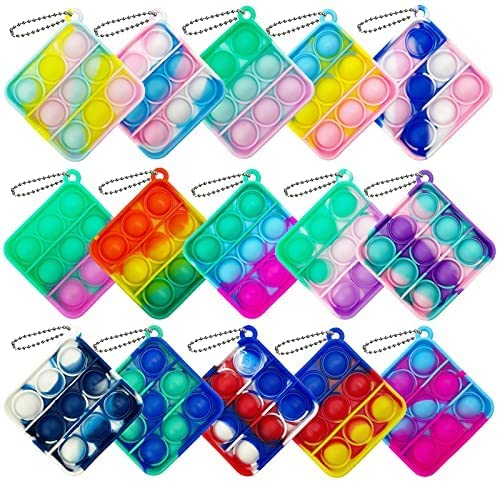Photo 1 of 15 Pcs Mini Push Pop Bubble Fidget Toy, Simple Silicone Fidget Toy, Keychain Bubble Pop Desk Toy, Stress Relief Toys Suitable for Easter Egg Filling?Square? 15pcs-square