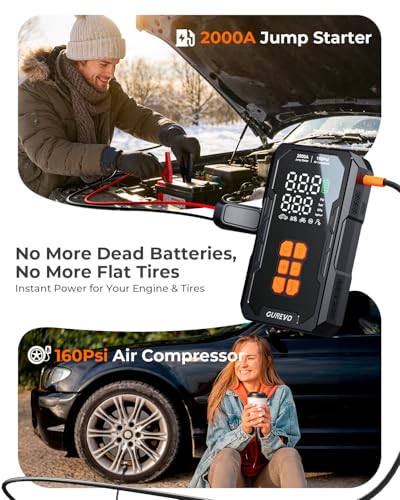 2000A Jump Starter with Air Compressor, Car Battery Jumper Starter Portable with 160PSI Auto-Shutoff Tire Inflator, Car  - Additional View