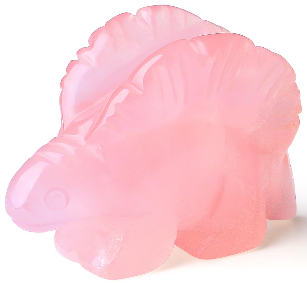 QINJIEJIE Rose Quartz Crystals Stegosaurus Statue Healing Stones Figurines Room Desk Cretaceous Dinosaur Gemstones Statue Carved Reiki Gem Pocket Sculpture Office Home Light Pink 2" Decoration Gifts