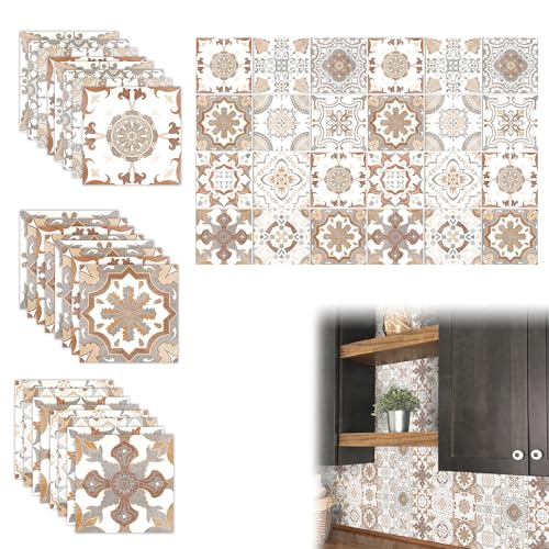 Azulejos Adhesivos Cocina, Baldosas Adhesivas Pared, Resistente al Agua y al Aceite Azulejos Adhesivos, Losetas Pegamentos Baño Adecuado para Cocina, Baño, Dormitorio, Entrada, 15 * 15 cm, 24 Piezas