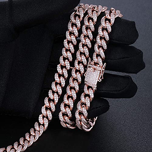 Apzzic 12Mm Miami Cuban Link Chain Iced Out Cz Diamond Curb Choker Necklace With Giftbox For Men Women Rose Gold 18Inch #TOP1