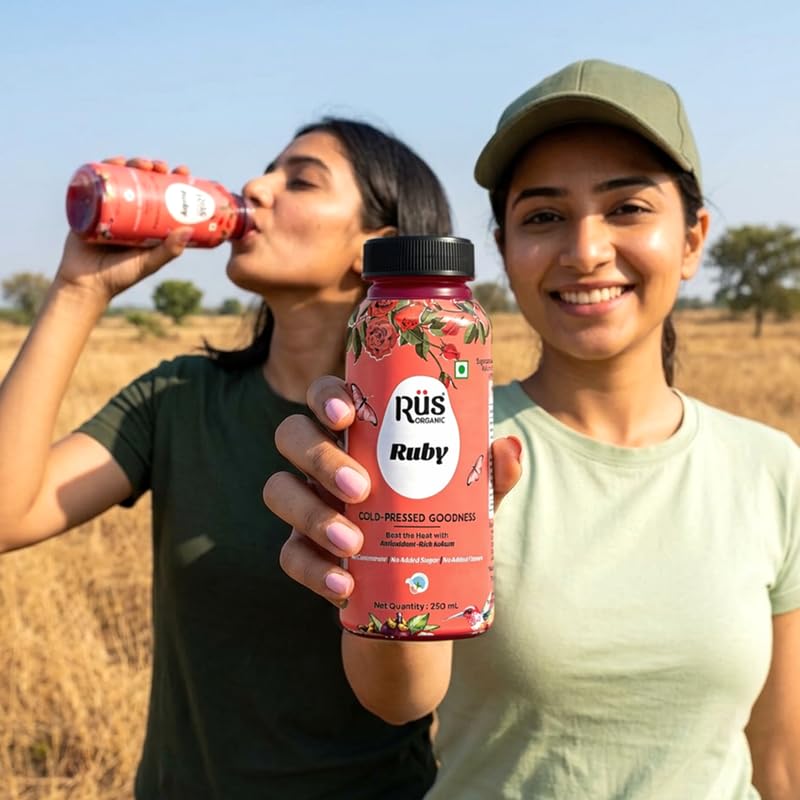 Image of Rus Organic Ruby Juice | Pomegranate Fruit + Kokum Juice Without Sugar | Pack of 6 (250ml Each) | Natural, No Added Preservative | Cold Pressed | Immunity Support