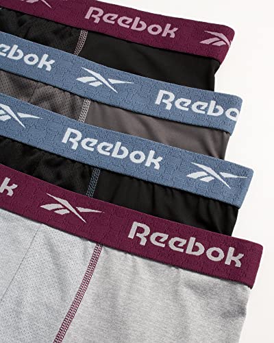 Reebok Mens Boxer Briefs - 4 Pack Moisture Wicking Stretch Performance Mens Underwear Boxers with Contour Pouch (Sizes: S-XL), Size Small, Black/Charcoal/Grey2