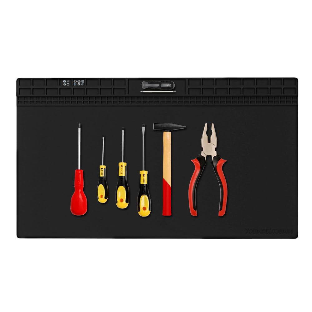 LUFEIS Silicone Soldering Mat, 70x40cm Extra Large Heat Proof Mat, 932°F Heat Resistant Work Mat, Anti Static Mat, Premium Magnetic Mat for Electronic,Watch, Phone, Laptop Repairs (Black)