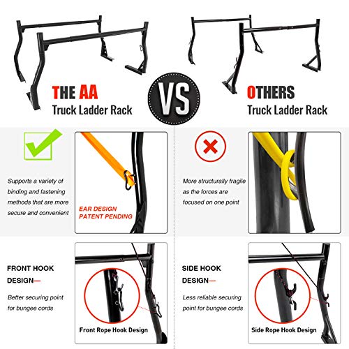 AA-Racks Model X33 800Ibs Low-Profile Steel Utility Pick-Up Truck Ladder Rack Two-bar Set - Matte Black