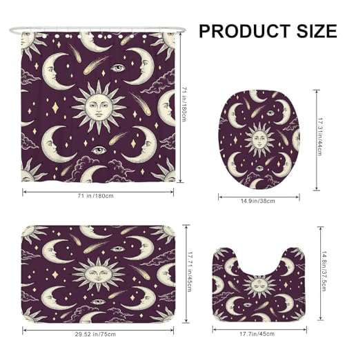 Rideau de douche imperméable violet motif lune soleil 183x183 cm - 3