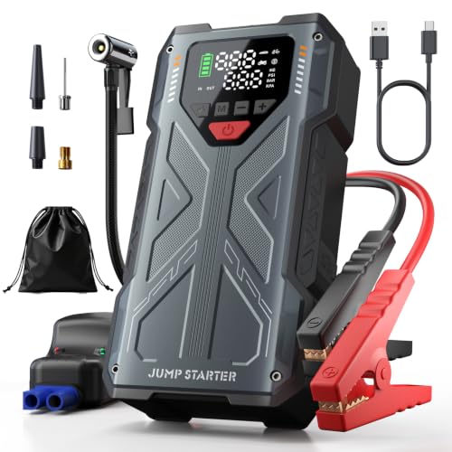 Car Jump Starter with Air Compressor, 4000A 12V Battery Jumper Starter Portable, 150PSI Jump Box Car Battery with Auto-Shutoff Tire Inflator for Vehicles (All Gas / 10.0L Diesel)