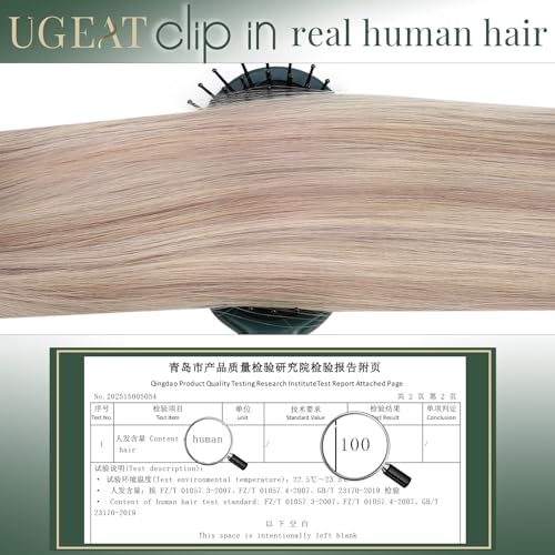 Image of Ugeat Human Hair Clip in Extensions Highlight 12 Inch 5pcs 85g Appearance | Invisible Clip in Hair Extensions Human Hair , Ash Blonde Highlights Bleach Blonde , Shoulder Length
