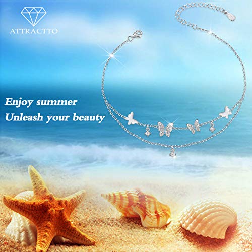 Attractto Butterfly Anklet For Women 925 Sterling Silver Layered Ankle Bracelet Adjustable Foot Anklets Jewelry Gifts For Women Wife Girls #TOP1