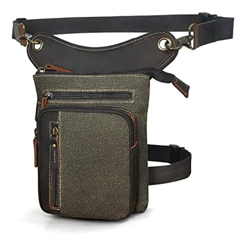 Handadsume Riñonera de Marcha de Lona Impermeable + Cuero para Motos y Senderismo FB211-11 (Verde del ejército) Cover