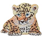 Cheetah Cub Iron on Applique Patch - Baby Leopard, Jaguar, Puma, Wildcat 2-1/8' - for Hats, Shirts, Shoes, Jeans, Bags, Sewing Decorating DIY Craft