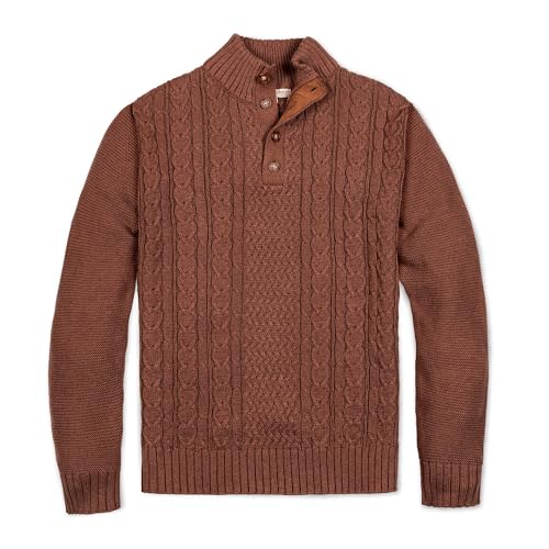 Hope & Henry Men's Organic Cotton Mock Neck Cable Knit Sweater