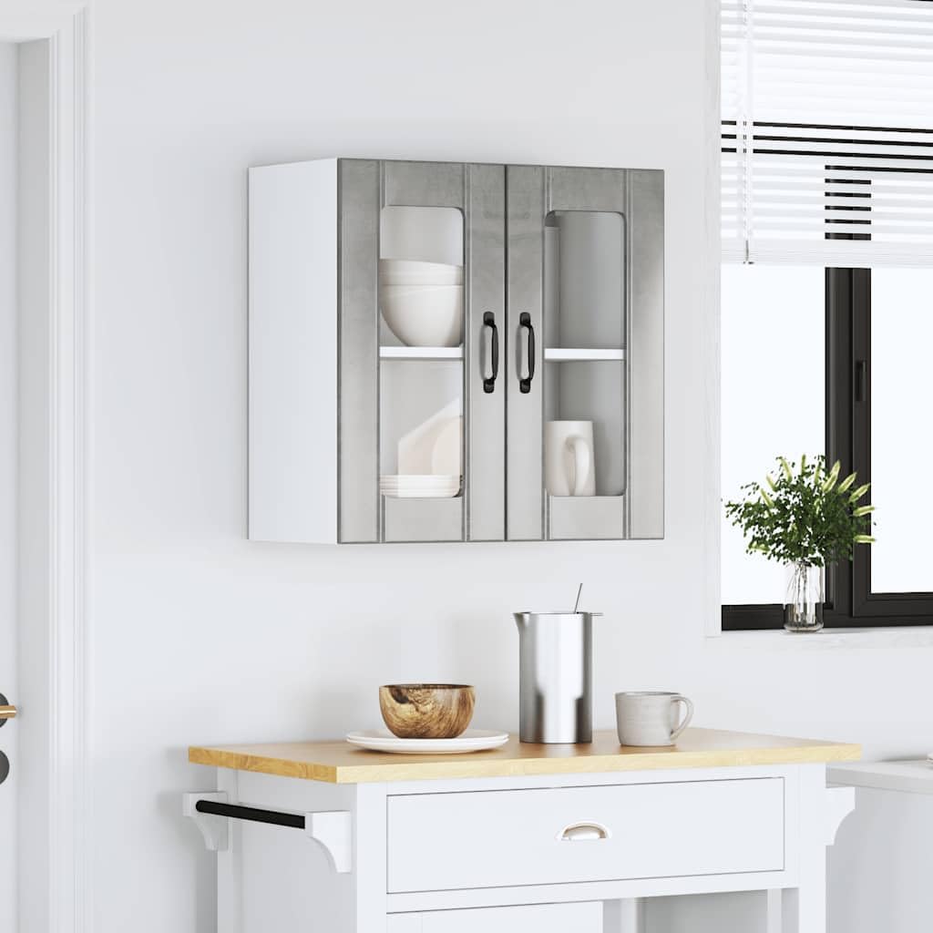 Lucca Küchen-Hängeschrank, Betongrau Holzwerkstoff, 60x31x60 cm, mit Glastüren, vielseitiges Aufbewahrungsmöbel für Geschirr und Kochutensilien