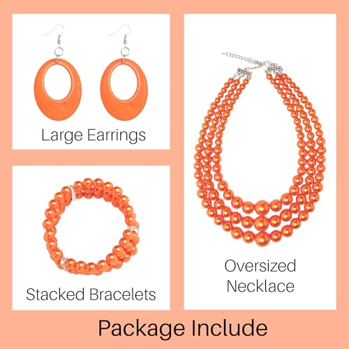 Miss U Hair Women's Chunky Large Statement Beads Necklace Earrings Stacked Bracelets Oversized Jewelry Set Halloween Party Outfit2