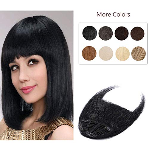 Clip In Bangs 100% Remy Human Hair Extensions One Piece front Neat Fringe Hand Tied Straight Bangs Clip On Hairpiece With Temples For Women #1 Jet Black 25g