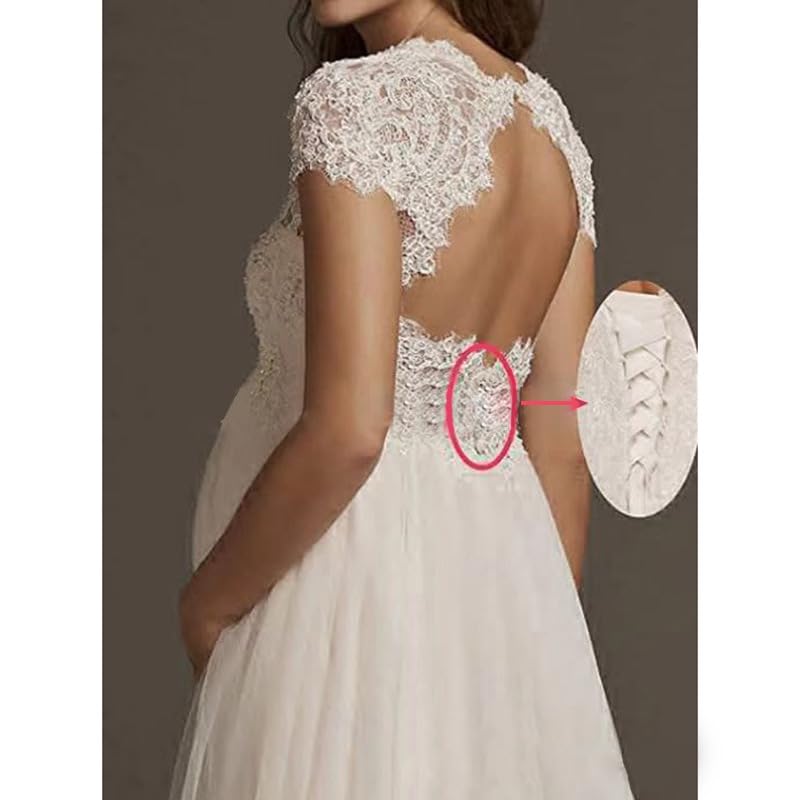 Abito da sposa premaman a vita alta Plus Size Abito da sposa bianco senza maniche con strascico