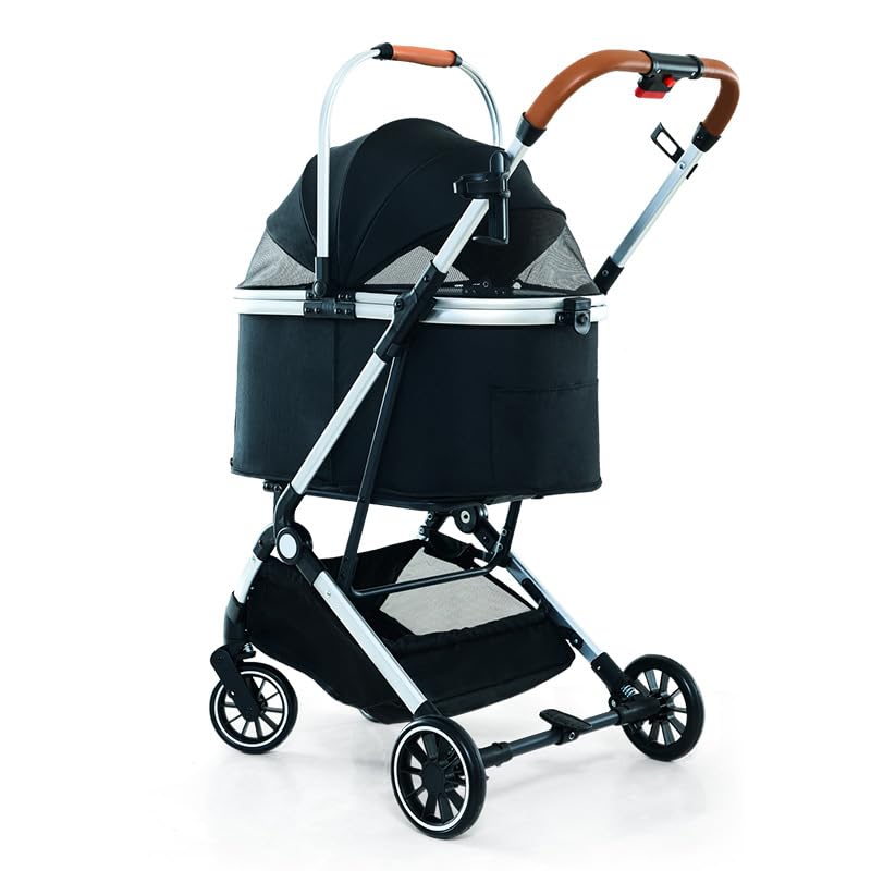 CHEMYO Passeggino per Cani 3 in 1, Carrello per Animali Domestici con Tettuccio Regolabile e Cesto, Trasportino a 4 Ruote per Cani di Piccola e Media Taglia, Fino a 30 kg