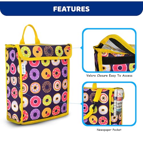 Image of Door Hanging, Insulated & Waterproof Storage for Milk Sachets, Bottles, Outdoor Gate Delivery Basket Box with Pocket for Notes and News Paper (Donut Print, Large(25X13X30 CM))