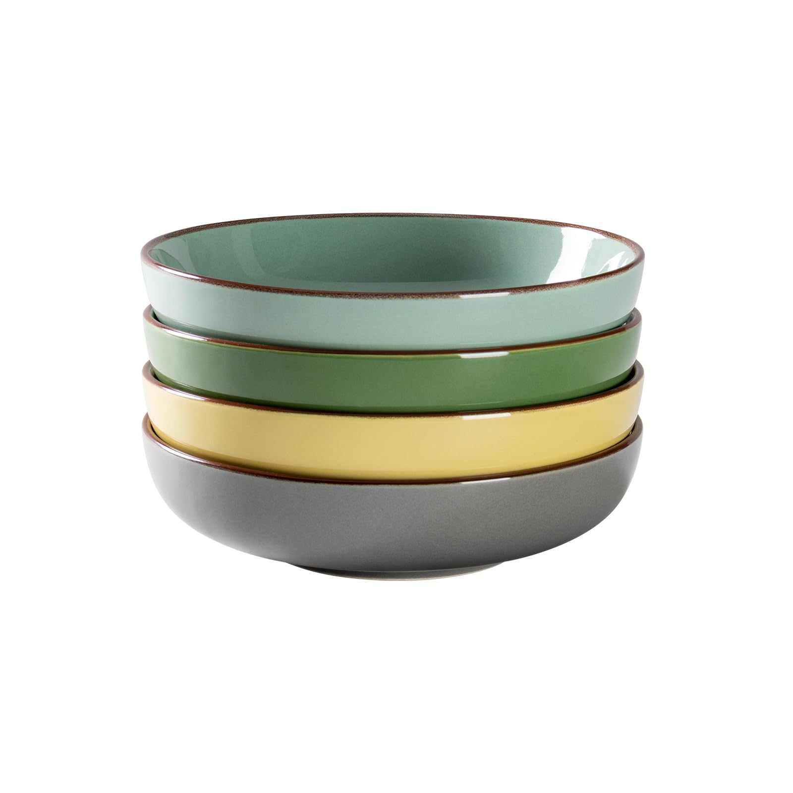 HENXFEN LEAD Pasta, Salad Bowl Sets, 30 Oz Wide and Shallow Serving Bowl 8 Inch - Large Pasta Dishes Set of 4 for Lunch and Dinner - Dishwasher, Microwave, and Oven Safe - Assorted Colors