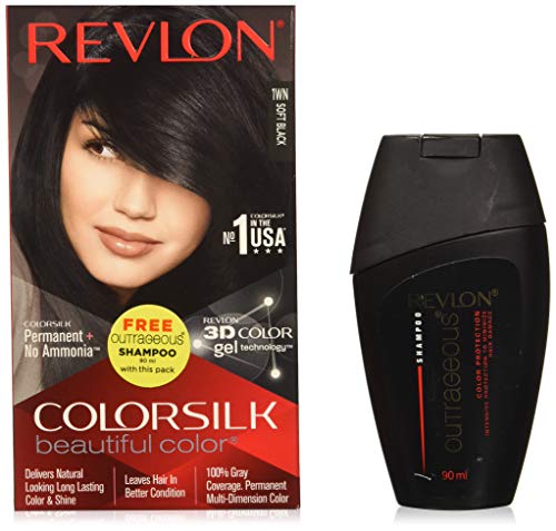 Revlon Colorsilk Hair Color Soft Black 1wn With Outrageous Shampoo, Black, 200 ml with Free Outrageous shampoo 90 ml