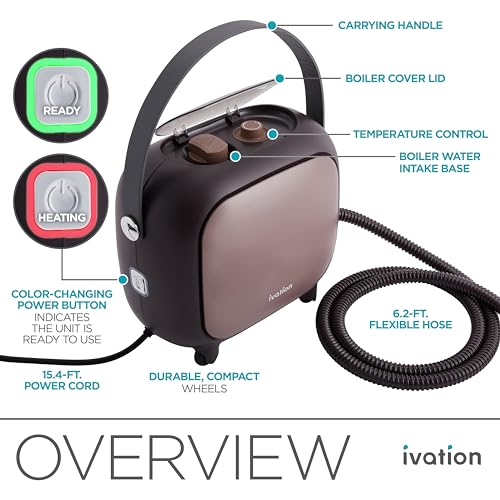 Ivation Steam Cleaner, Powerful Multipurpose Steamer w/ 18 Accessories, Chemical-Free Cleaning and Sanitizing for Floor, Tiles, Car Detailing, Wallpaper, Grout, Bed Bugs, Clothes, Curtains and Carpet