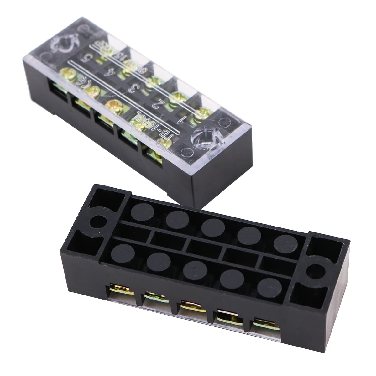 Namvo 5 Sets Terminal Block 5Position 600V 15A Dual Row Screw Terminal Strip With 400V 15A Red and Black Insulated Terminal Barrier Jumper Strips - Image 4