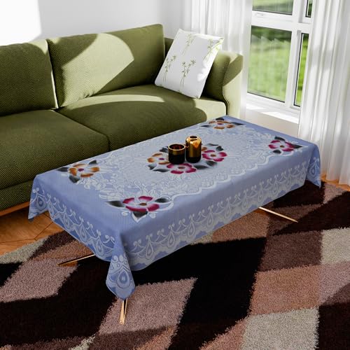 Image of Kuber Industries Cotton Rectangular Center Table Cover,Table Cloth Cover,Tabletop Cover,Kitchen Table Cloth,Table Protector Cover,4-Seater Table Cover,Flower Net-Design,CTC,40x60 Inch,Blue