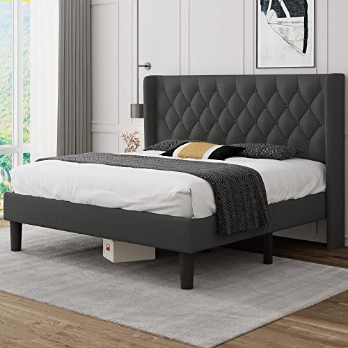 iPormis-King-Size-Bed-Frame-with-Wingback-Button-Tufted-Headboard-Upholstered-Platform-Bed-Frame-Sturdy-Wooden-Slats-8-Under-Bed-Space-Easy-Assembly-No-Box-Spring-Needed-Dark-Grey